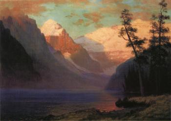 Albert Bierstadt : Evening Glow Lake Louise